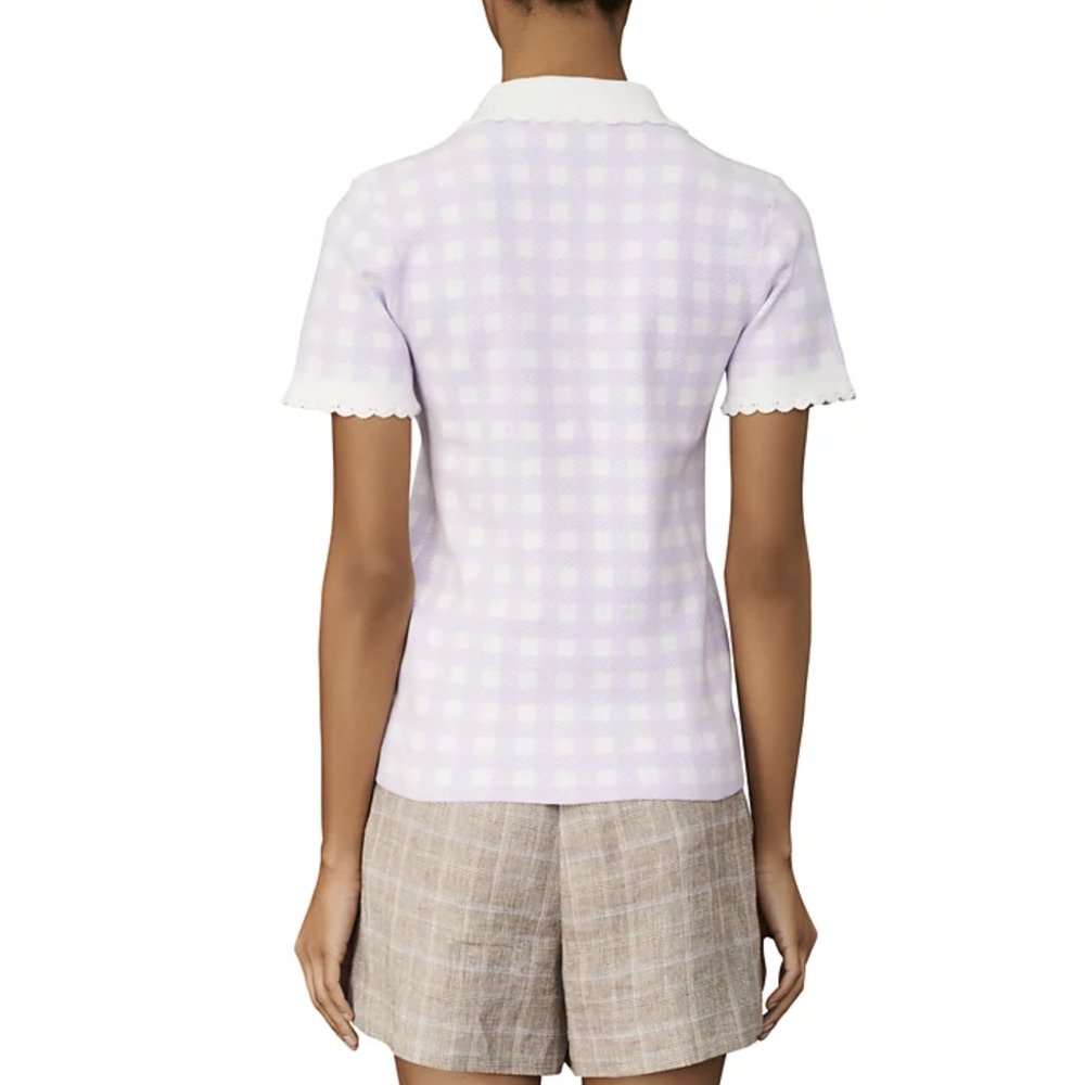 Maje Women Checkered Polo Top Parme Size 3(L) - Picture 3 of 3